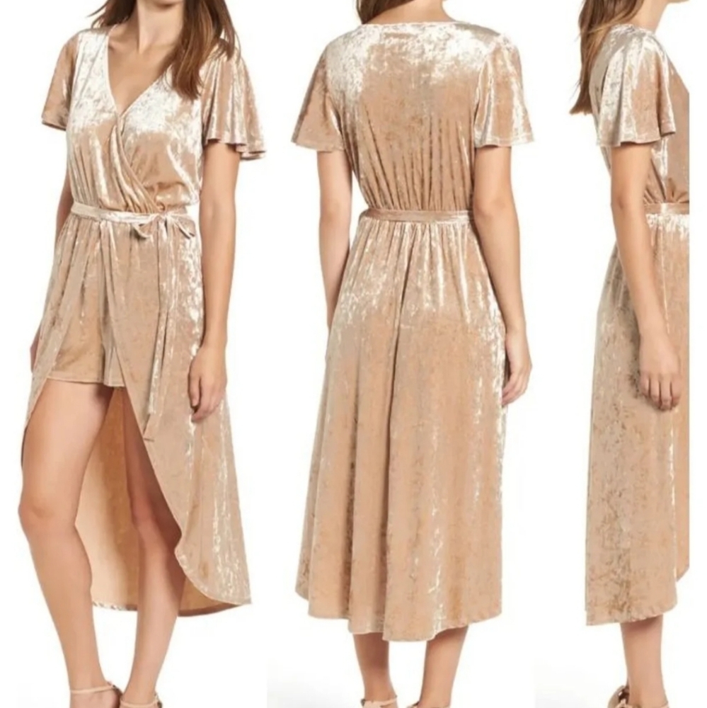 Nordstrom Gold Velvet Romper Dress